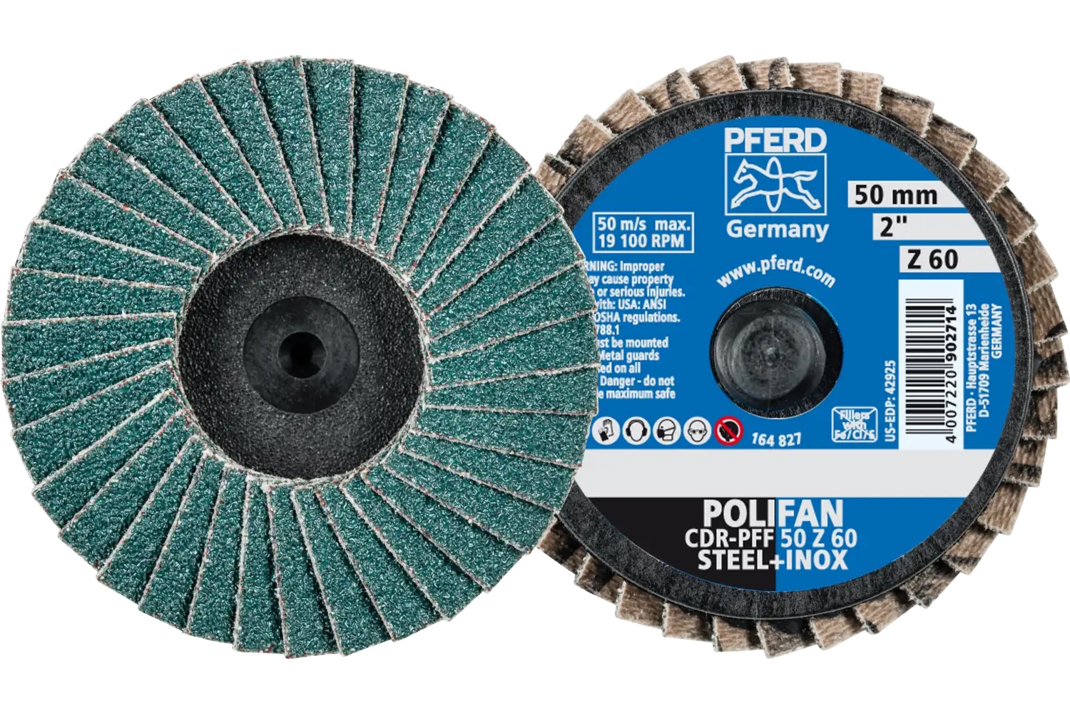 Picture of Pferd Mini Flap Disc, 2" Dia, Type CDR, 60 Grit, Flat, Zirconia alumina